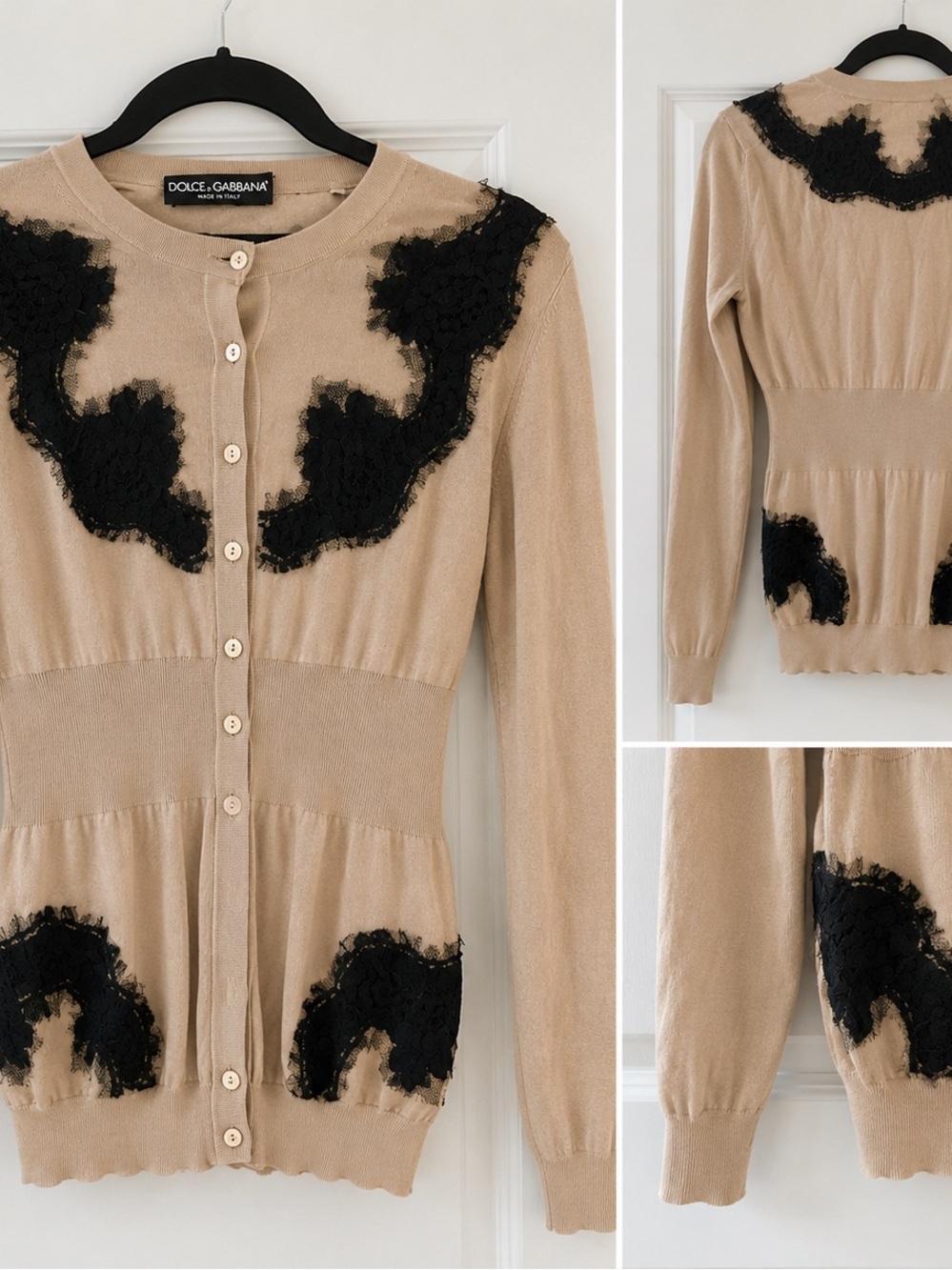 Authentic worn; excellent condition Dolce&Gabbana black lace& wool silk cardigan